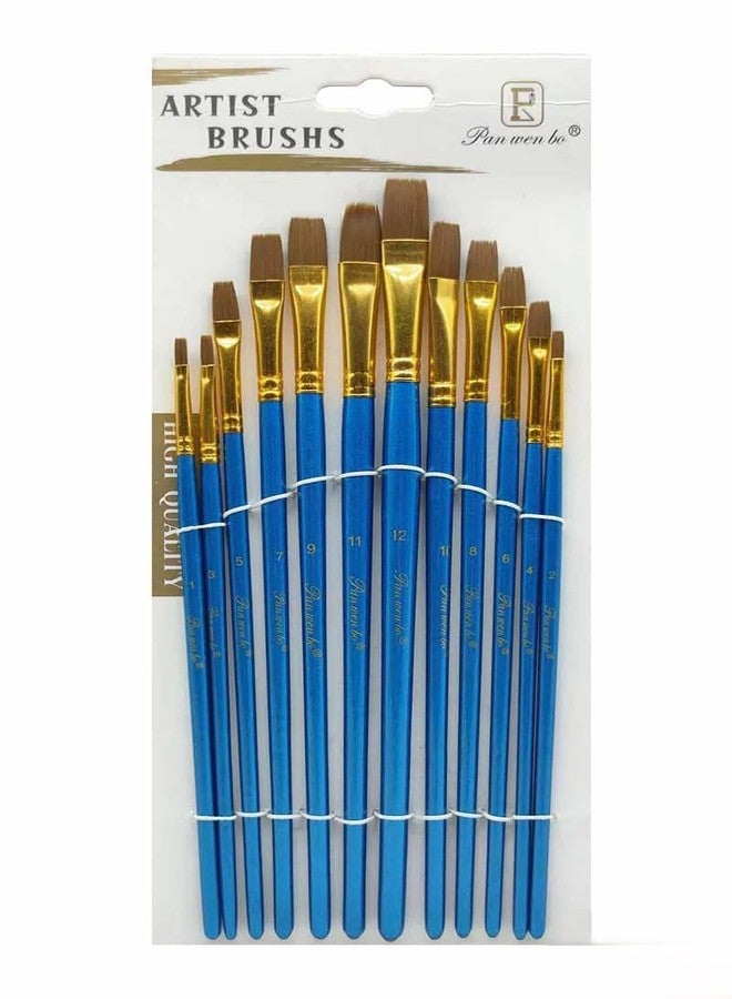 Professional Painting Brush Set - Soft Bristles, Ideal for Acrylics, Watercolor & Oil Paints (12Pc Paint Brush Blue F)